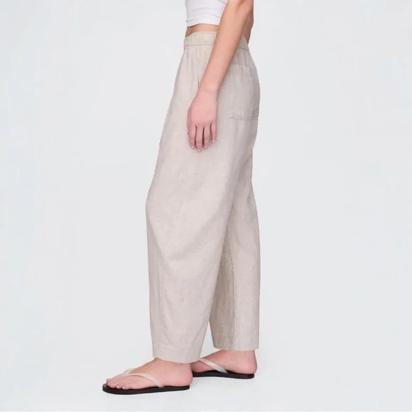 NWT GAP Mid Rise Linen-Blend Easy Barrel Pants Flax Linen Tan